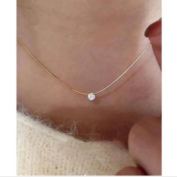 NEW! Anthropologie Delicate Diamond Solitaire Dainty Chain Gold Necklace - Picture 2 of 5